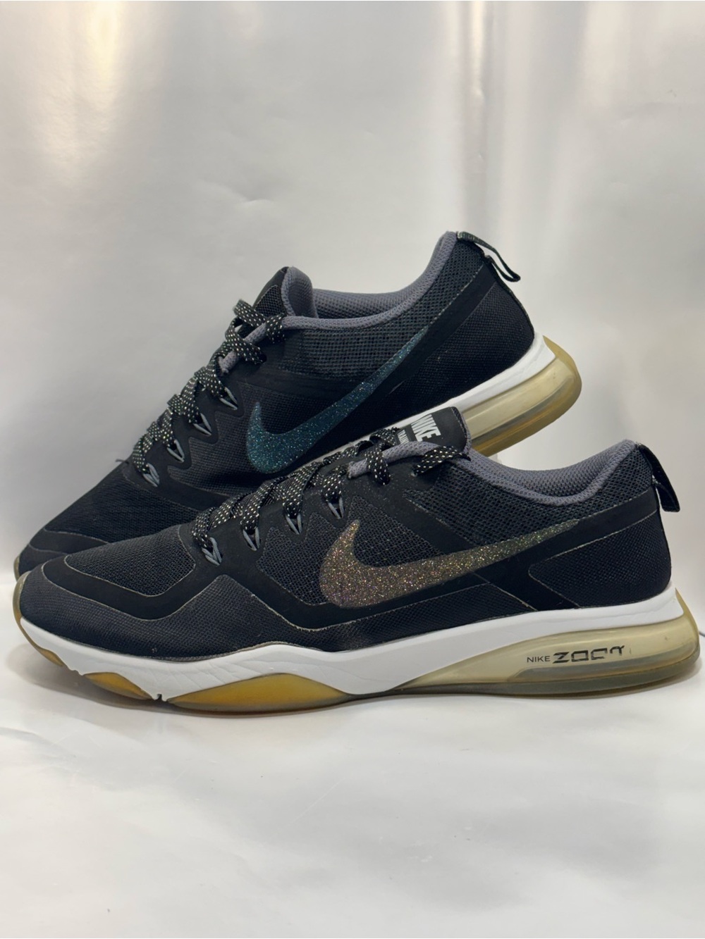 Nike Air Zoom Fitness Women's Size 8.5 Black Metallic Swoosh Training 922877-001